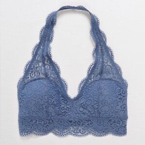 NWT Aerie Wildflower Lace Padded Halter Bralette Blue, size M